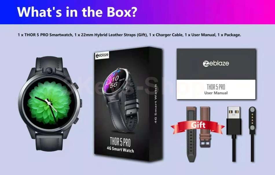 Zeblaze THOR 5 PRO SmartWatch 4G LTE 3GB+32GB Dual Camera Face Unlock Ceramic Bezel Quad Core Sport