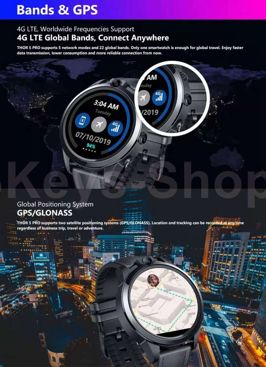 Zeblaze THOR 5 PRO SmartWatch 4G LTE 3GB+32GB Dual Camera Face Unlock Ceramic Bezel Quad Core Sport