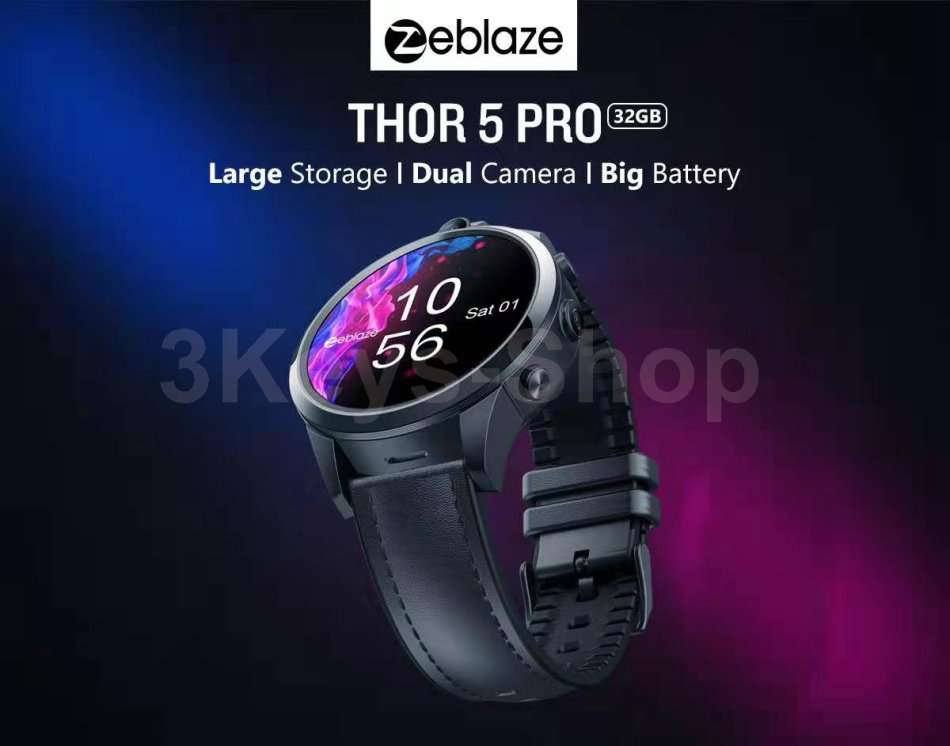 Zeblaze THOR 5 PRO SmartWatch 4G LTE 3GB+32GB Dual Camera Face Unlock Ceramic Bezel Quad Core Sport