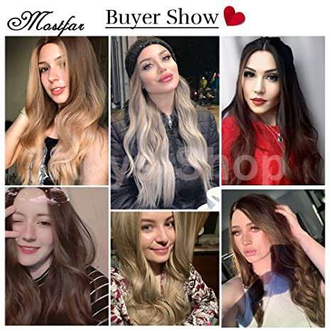 Natural Long Wavy Synthetic Wig for Women Ash Blonde Ombre Wig with Brown Roots Middle Parting Heat