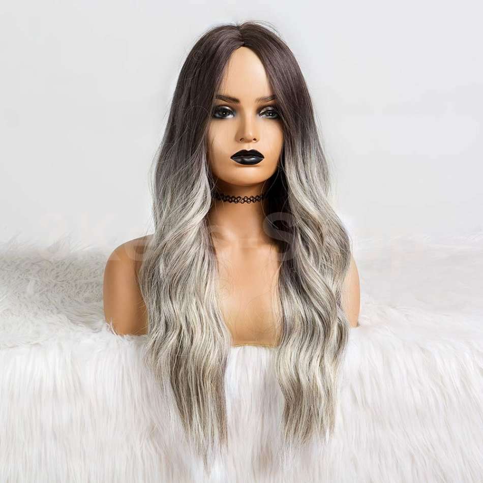 Long Wavy Synthetic Wigs Middle Part Natural Hair Wigs For Women Cosplay Wigs Heat Resistant Fiber (