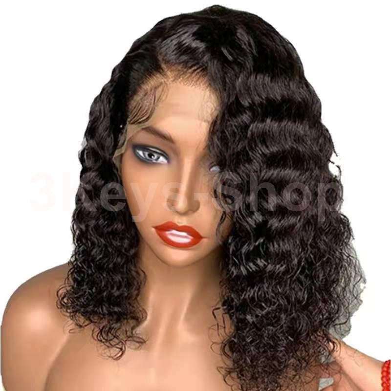 lace closure wigs Brazilian curly wave Lace Front wigs hair curly wigs (14inch)