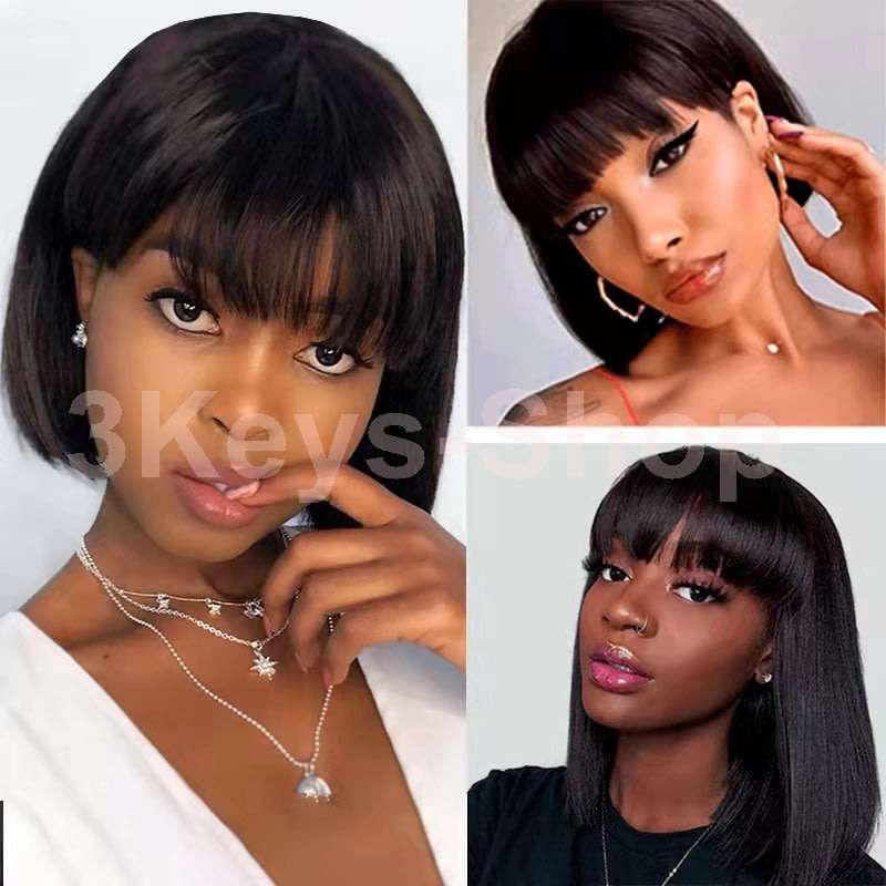 Human Hair Wigs  Short BoB Wigs For Woman BOB Straight Hair  Wigs Natural Color 12 Inch