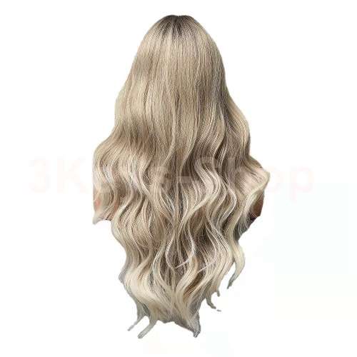 Blonde Long Curly Hair Wig Long Blonde Wigs for Women Synthetic Curly Hair with Dark Roots Middle Pa