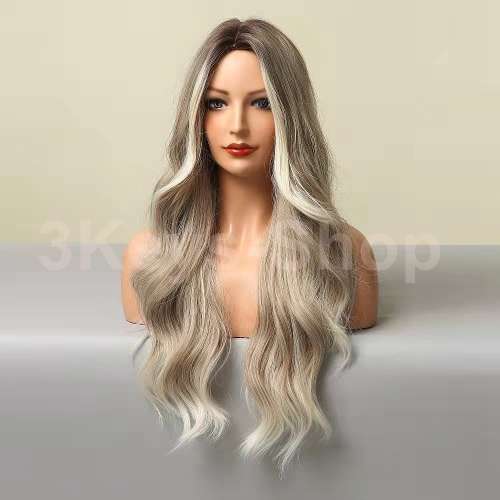 Blonde Long Curly Hair Wig Long Blonde Wigs for Women Synthetic Curly Hair with Dark Roots Middle Pa