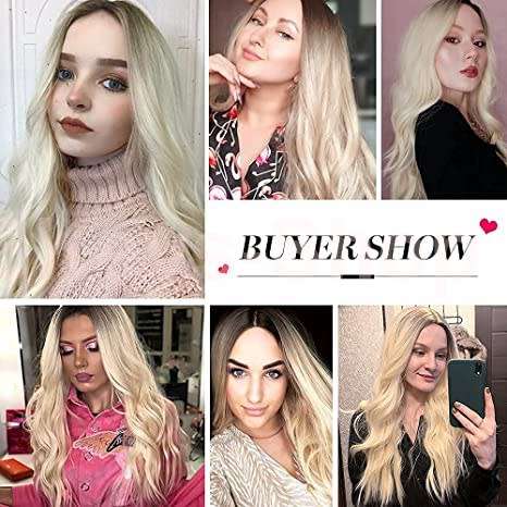 Blonde Long Curly Hair Wig Long Blonde Wigs for Women Synthetic Curly Hair with Dark Roots Middle Pa