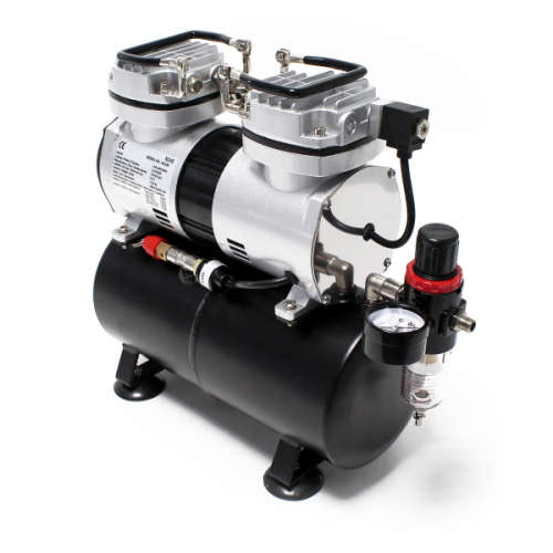 AIRBRUSH COMPRESSOR (PISTON TYPE) TWIN CYLINDER w/ AIR TANK #AS196