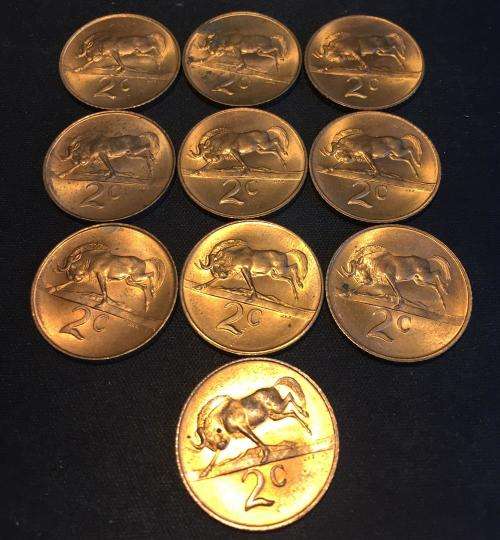 10 x 1965 Afrikaans UNC coins