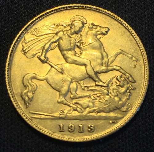 1913  Gold Half Sovereign. British. 3.66g Gold. Coin weight 3.99g