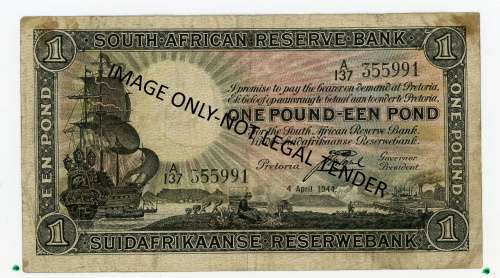 One Pound Note. Postmus Only Issue Pick no:84e 4 april 1944