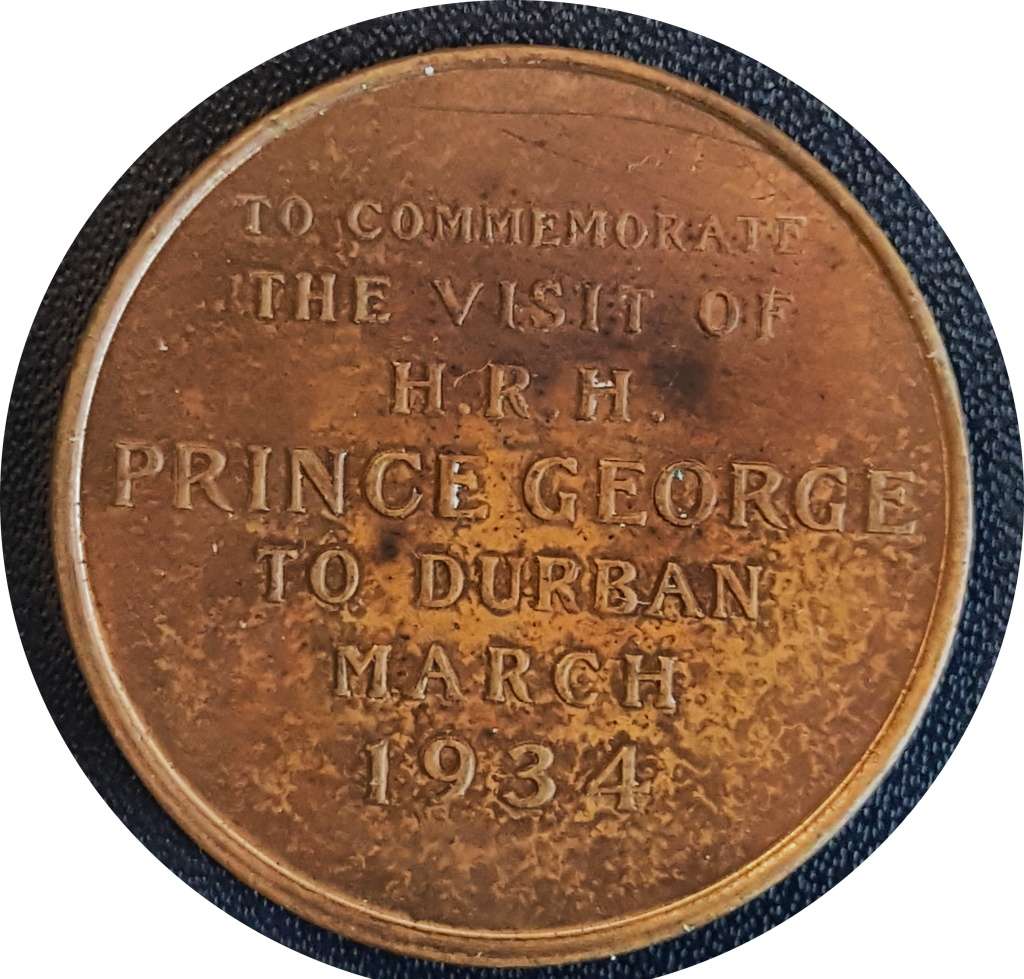 1934 Prince George visit to Durban commemorative medallion