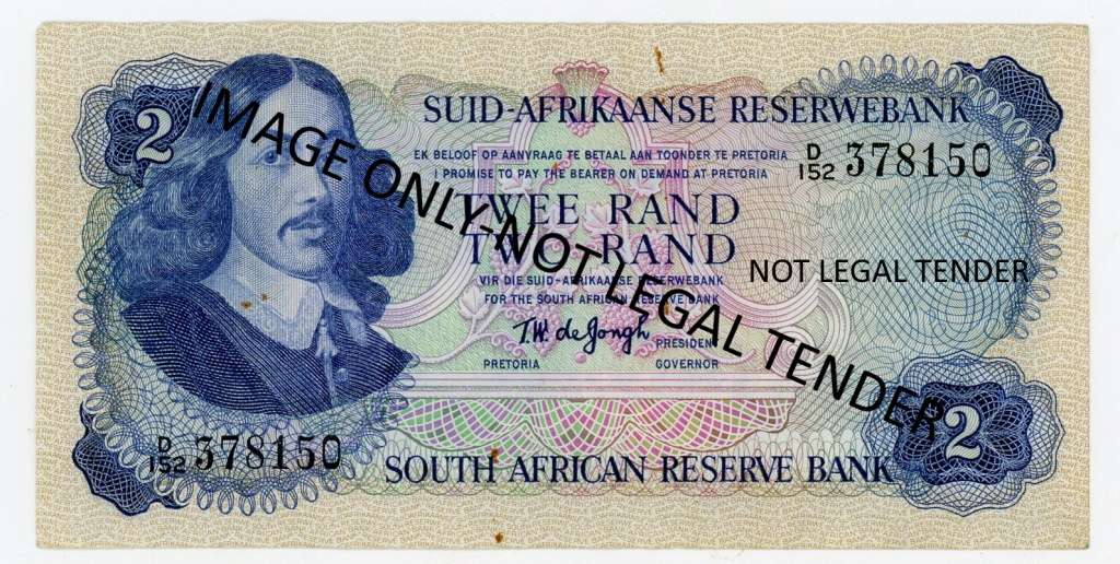 TW de Jongh R2 Note. Pick117b. D152/378150. Van Riebeek Watermark.