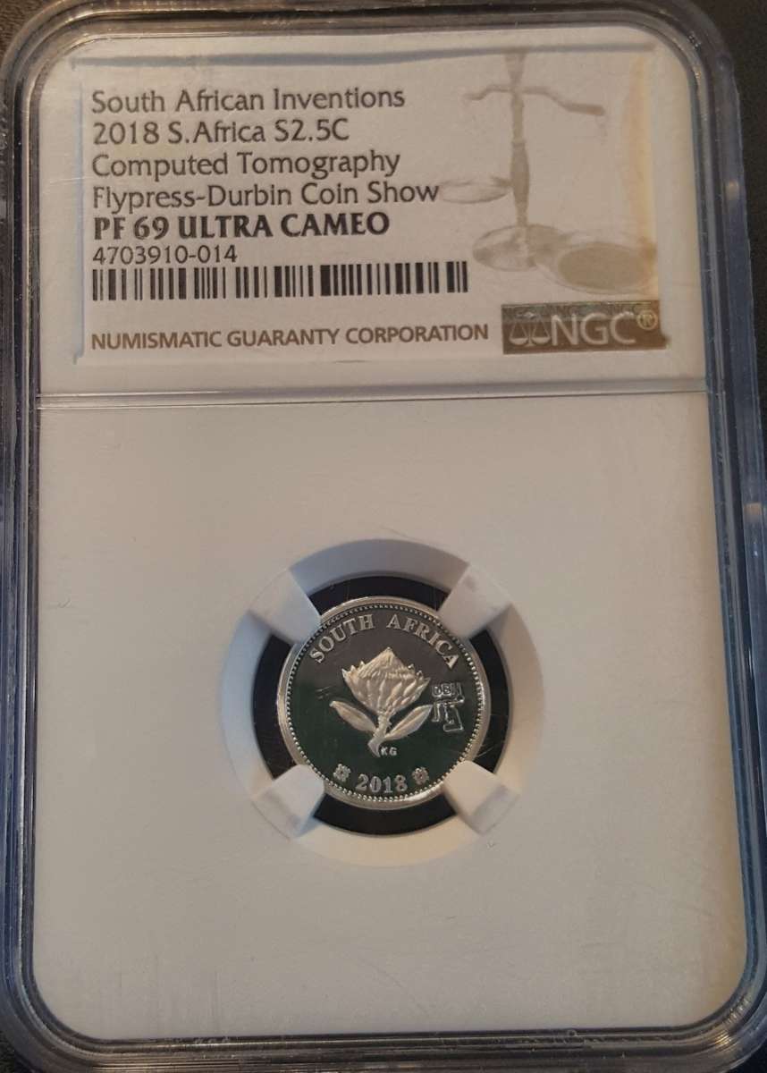 2018 Flypress 2.5 Cent NGC PF69 Ultra Cameo, Computed  Tomography Durban Coin Show Mint Mark