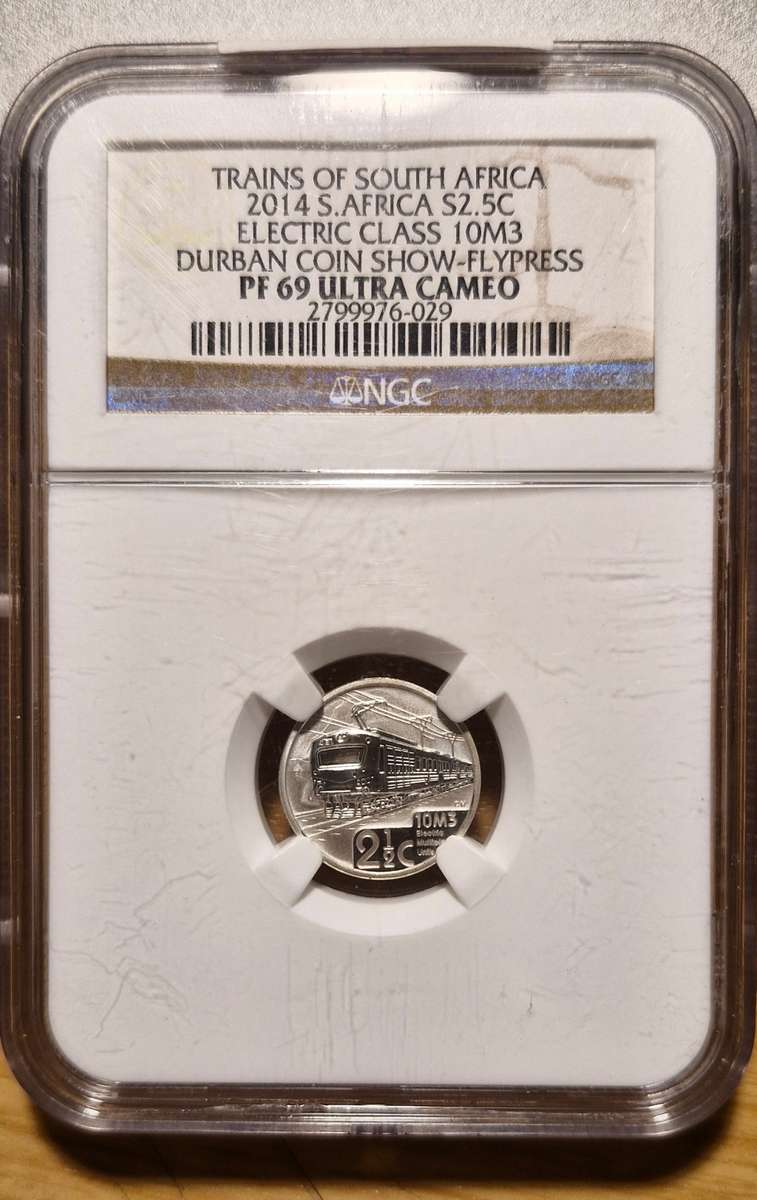 2014 Flypress 2.5 Cent NGC PF 69UC, Smooth Edge, Train Class 10M3,  Durban Coin Show Mint Mark