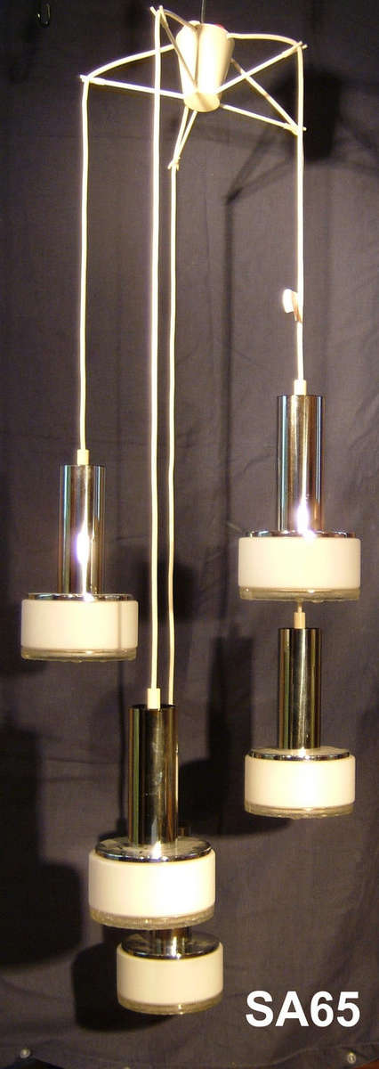 1970'S 5 LIGHT,WHITE GLASS,CEILING HANGING LIGHT