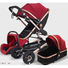 Belecoo Baby Pram Stroller - 3 Function Foldable Baby Pram with Car Seat- MAROON RED