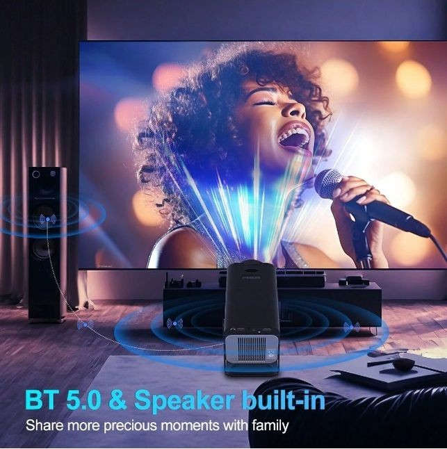 Full HD 4K Projector With Dual HiFi Stereo Surround Sound - Black