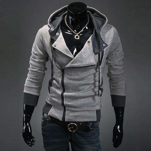 Korea Style Mens Slim Zip up Hoodie Jackets ( Light Grey Size Medium)