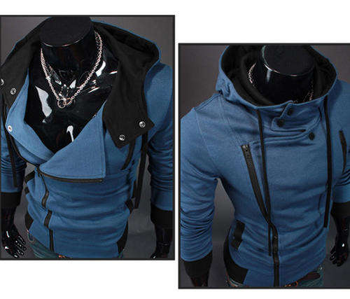 Korea Style Mens Slim Zip up Hoodie Jackets ( Blue, Size Medium)