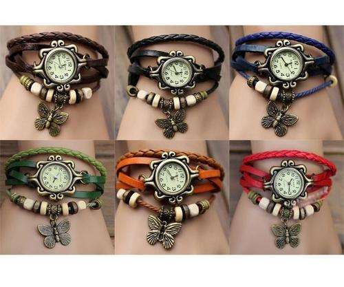 Retro Vintage Ladies Wristwatch with Butterfly Pendant Bracelet  (6 Colours)