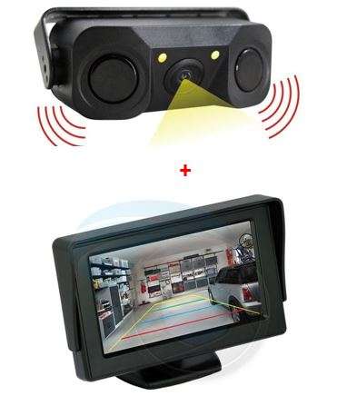 Video Camera Parking Sensor 3 in 1 with 4.3" Monitor (Sensor + Camera Combine Together)