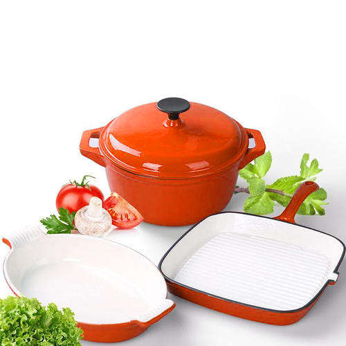 Rystel Four Piece Cast Iron Enamel Cookware Pot Set