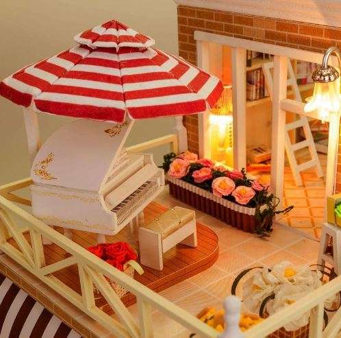 Miniature Wooden DIY Doll House with Furniture (Coffee Shop)