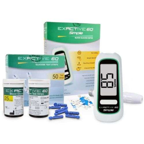 Exactive Eq Blood Glucose Meter Kit (Includes 50 Test Strips + 50 Lancets) Glucometer