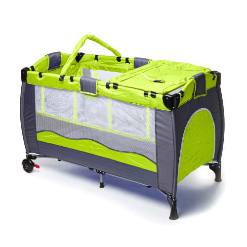 Folding Baby Cot with Diaper Changer and Wheels (2 Level)