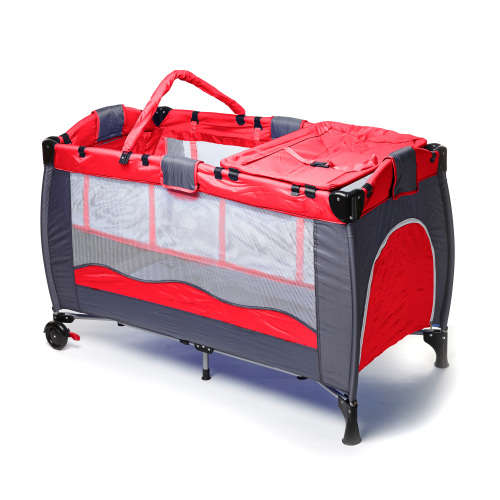 Folding Baby Cot with Diaper Changer and Wheels (2 Level)