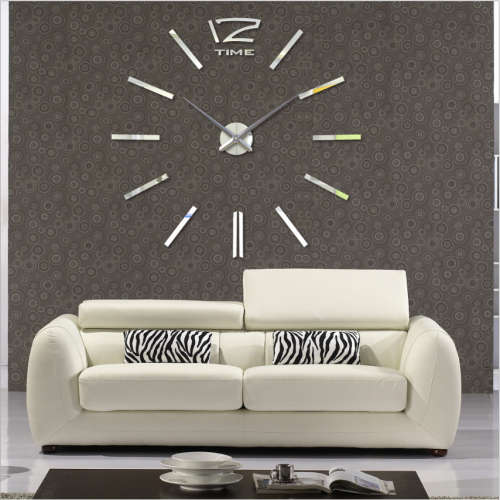 Modern DIY Large  3D Wall Clock (Home Decor) Silver