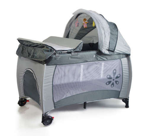 Baby Cot Crib with Diaper Changer, Net, Toys, Canopy, Wheels and Game Entrance