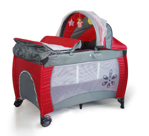 Baby Cot Crib with Diaper Changer, Net, Toys, Canopy, Wheels and Game Entrance