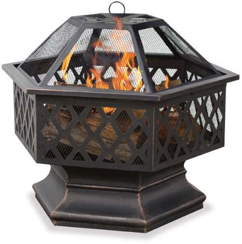 Hexagonal Lattice Wood Burning Fire Pit in Bronze Finish