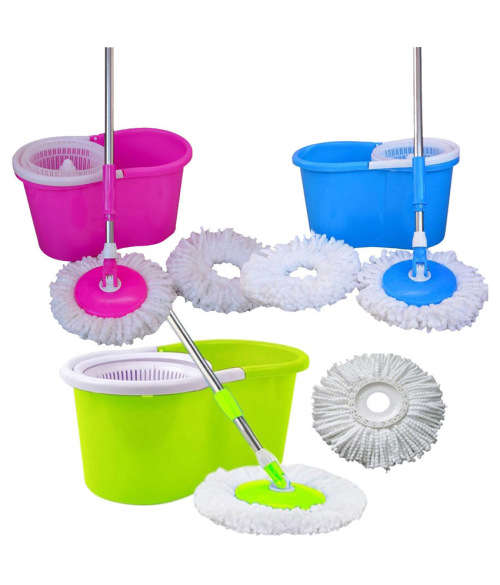 360 Rotating Spin Magic Mop + Cleaner Bucket + 2 Mop Heads (Floor Cleaning)