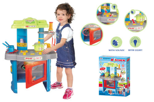 Kids Pretend Kitchen Playset with Light and Sound - Blue