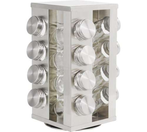 Stainless Steel Rotating Spice Display Rack with 16 Jar Bottles