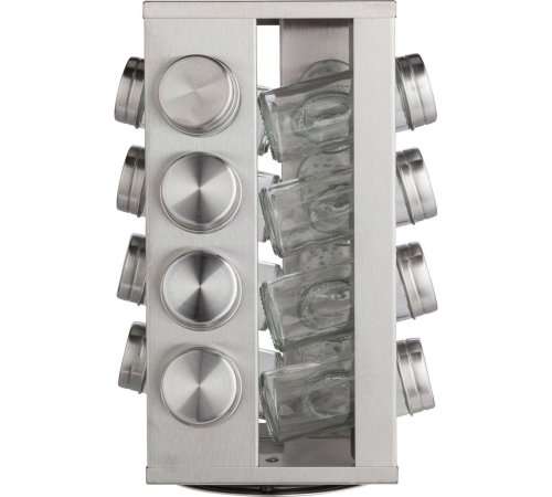 Stainless Steel Rotating Spice Display Rack with 16 Jar Bottles