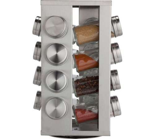 Stainless Steel Rotating Spice Display Rack with 16 Jar Bottles