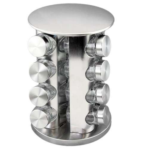 Stainless Steel Rotating Spice Display Rack with 16 Jar Bottles