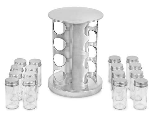 Stainless Steel Rotating Spice Display Rack with 16 Jar Bottles