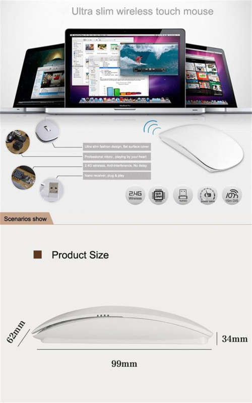 Wireless Touch Computer Laptop Mice Mouse - White