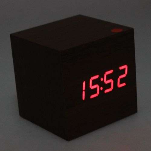 Modern Cube Wooden Digital Desk Table Clock with Temperature