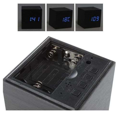 Modern Cube Wooden Digital Desk Table Clock with Temperature
