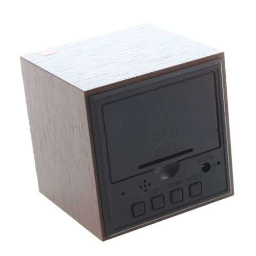 Modern Cube Wooden Digital Desk Table Clock with Temperature