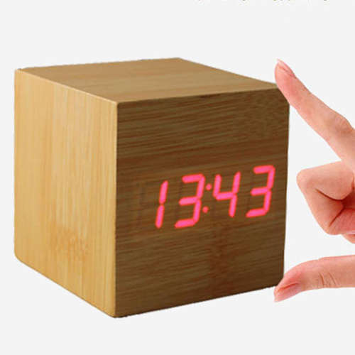 Modern Cube Wooden Digital Desk Table Clock with Temperature