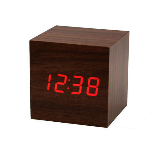 Modern Cube Wooden Digital Desk Table Clock with Temperature
