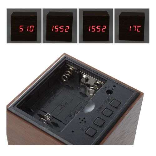 Modern Cube Wooden Digital Desk Table Clock with Temperature