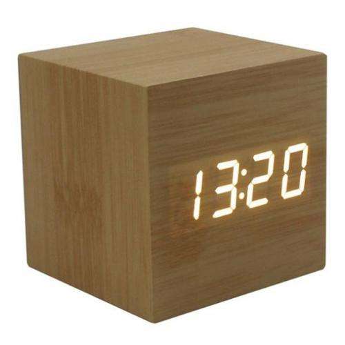 Modern Cube Wooden Digital Desk Table Clock with Temperature