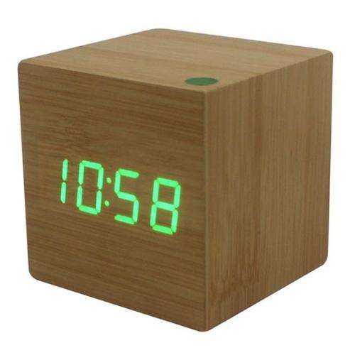 Modern Cube Wooden Digital Desk Table Clock with Temperature